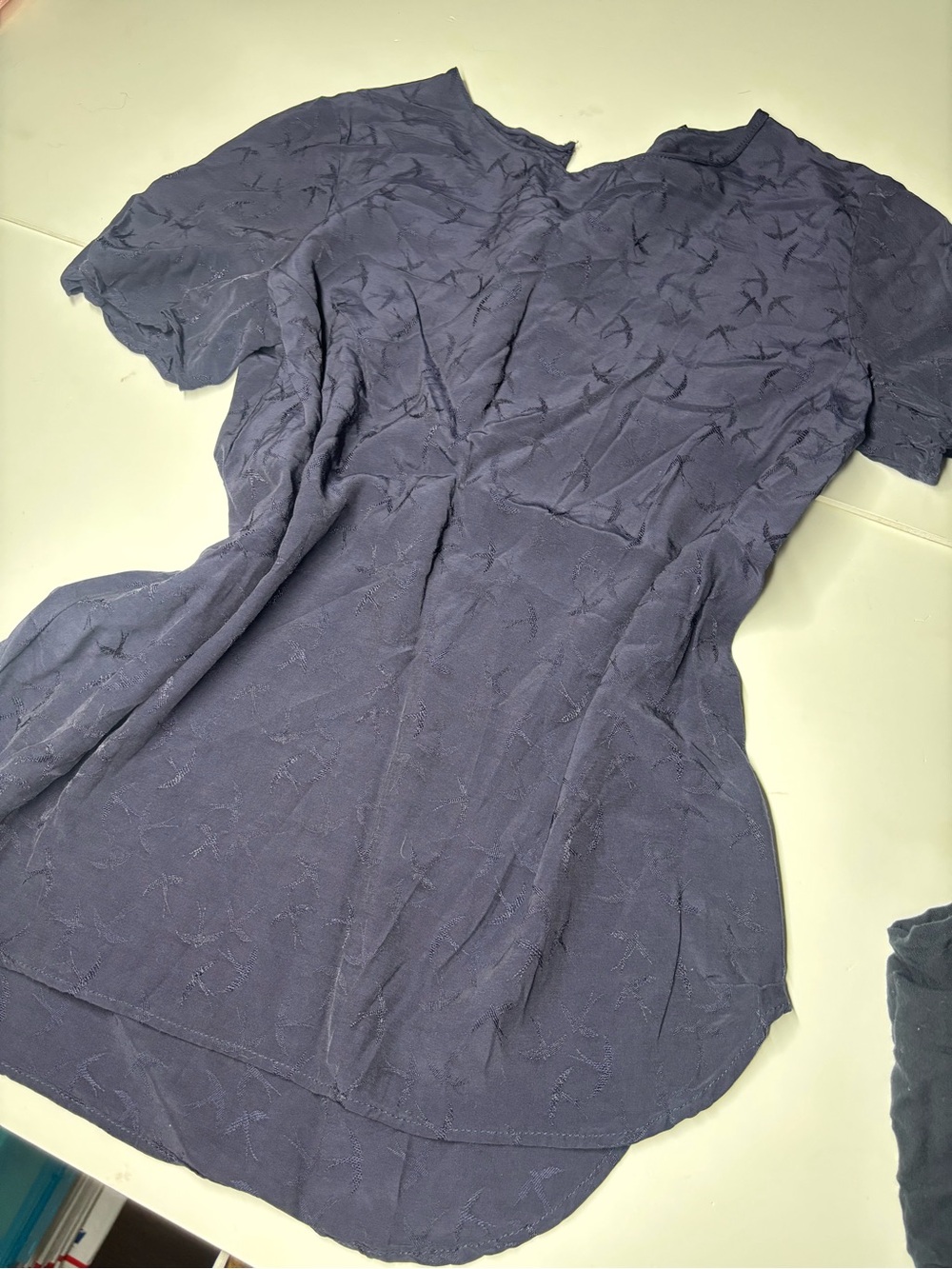 Ann Taylor Navy Textured Bird Print Blouse | Medium | Feminine Workwear Chic - Picture 2 of 6